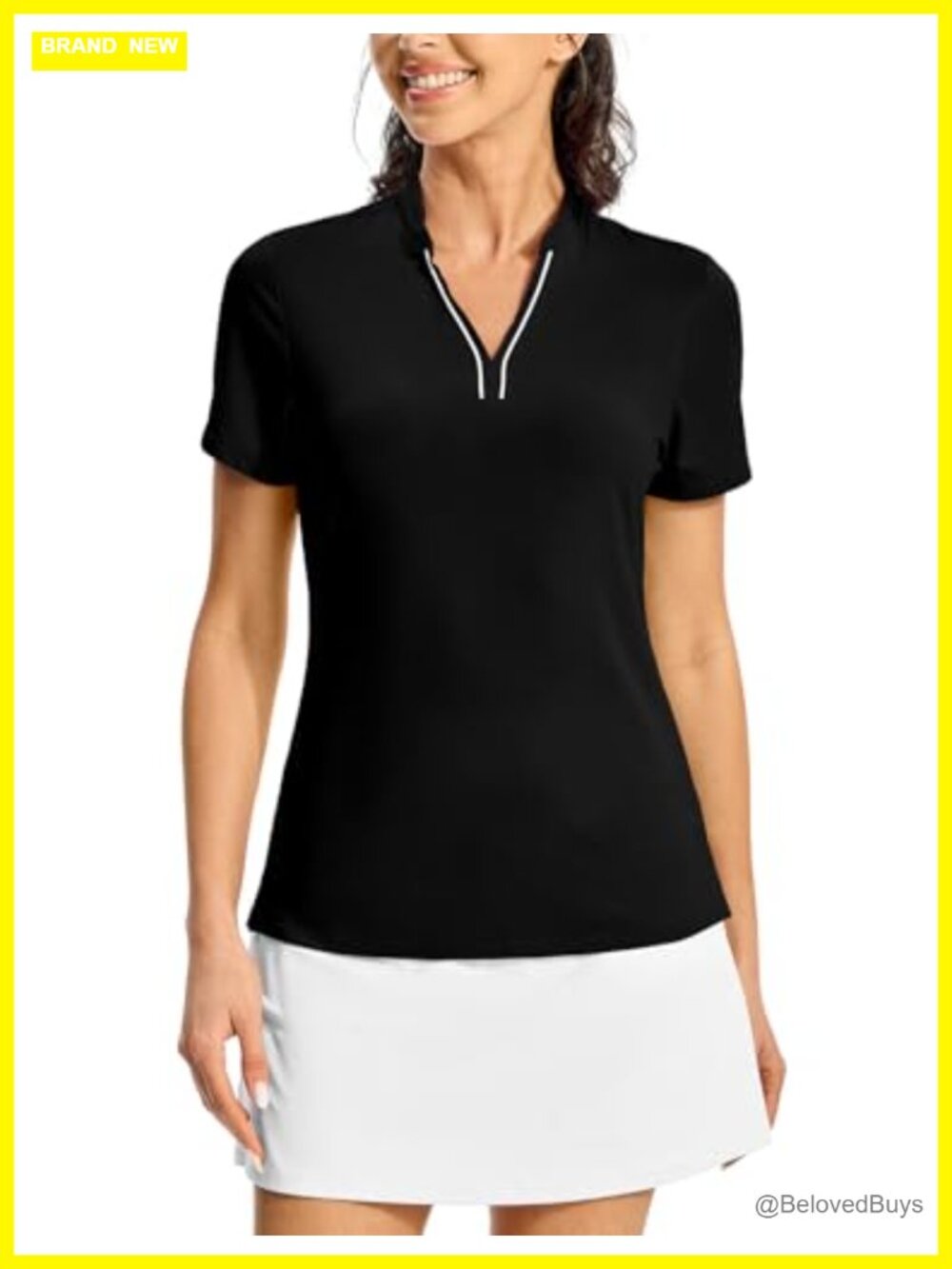 Women's Golf Polo Shirt Short Sleeve Collarless Y-Neck Quick Dry UPF 50+